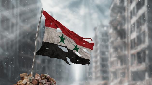 Σημαία της Συρίας ερείπια