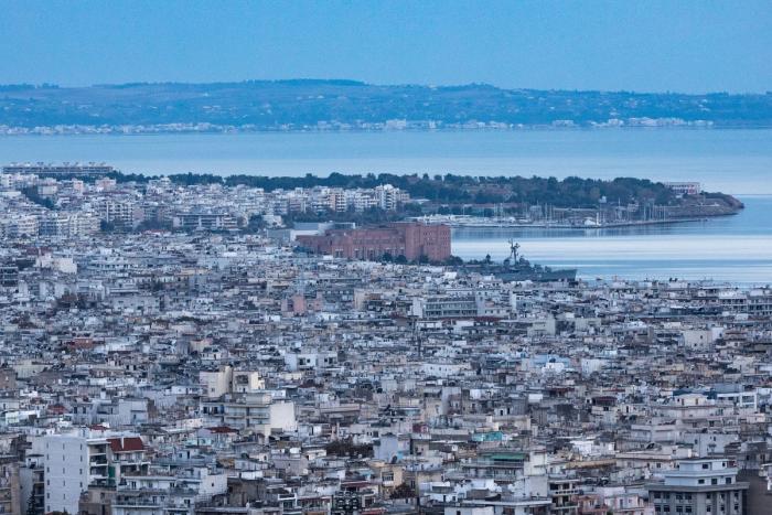 Πανόραμα της πόλης Θεσσαλονίκης και παραλίας Άποψη Θεσσαλονίκης πόλης