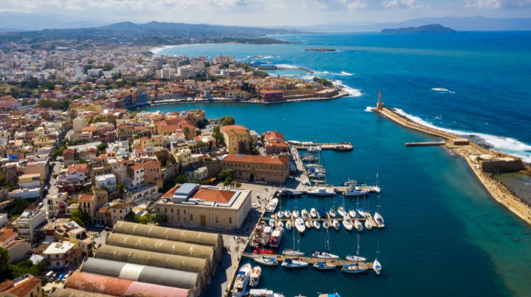 Αεροφωτογραφία του λιμανιού Χανίων Κρήτης Χανιά αεροφωτογραφία λιμάνι